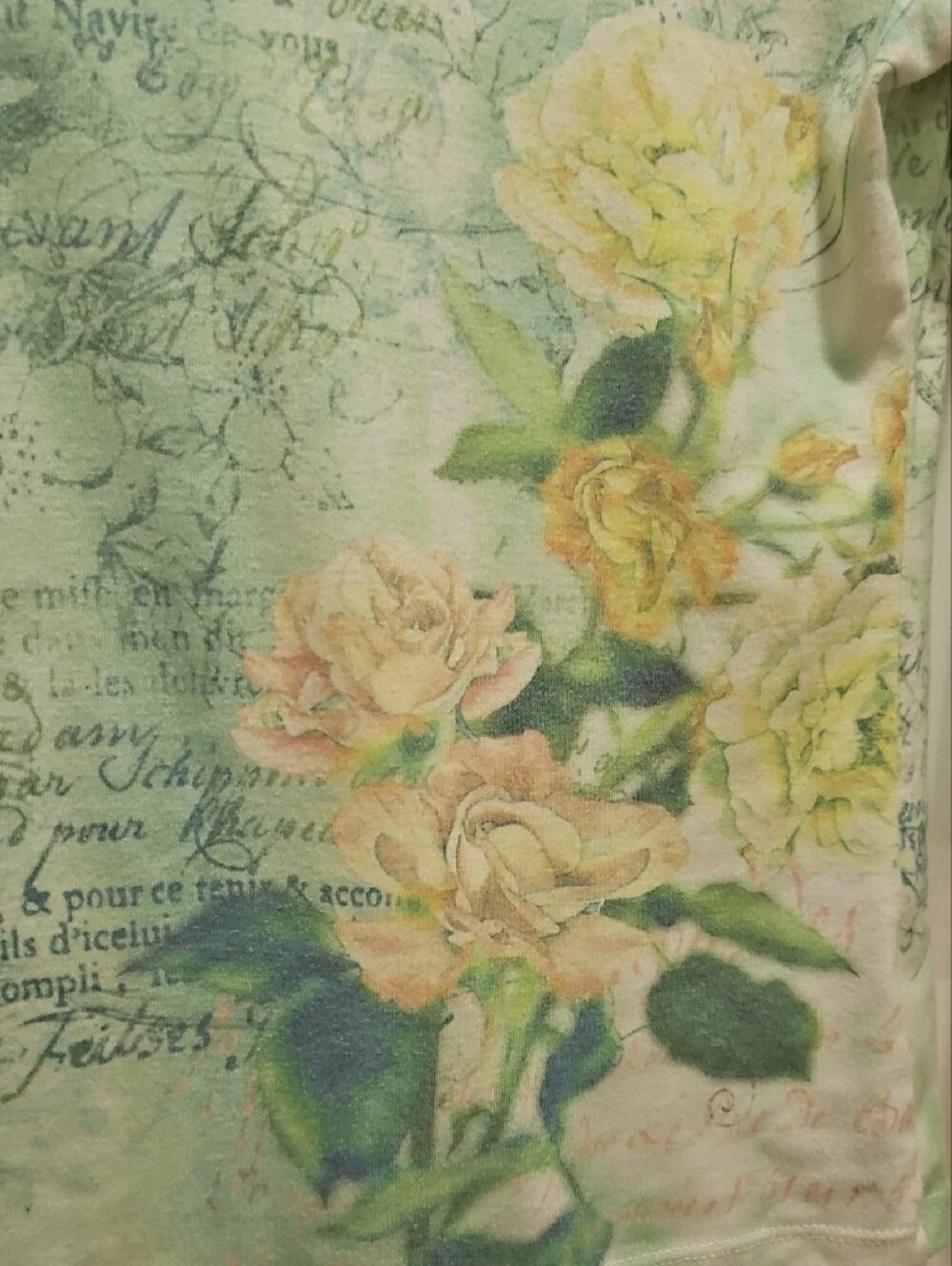 Christopher & Banks Light Green With Yellow Roses. Top with Light Green Trim - Picture 3 of 4